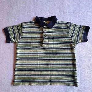VTG McKids McDonald’s Striped Short Sleeve Polo Blue And Green Sz 4t 100% Cotton